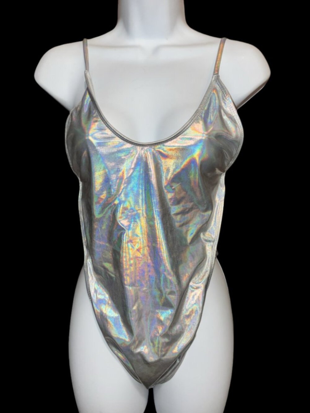 Sz.XL*NWOT*Sexy Silvery Iridescent 1 Pc. Slinky Strappy Swimsuit